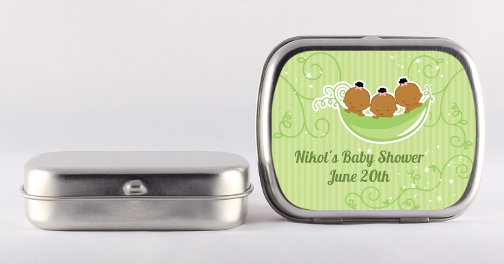  Triplets Three Peas in a Pod African American - Personalized Baby Shower Mint Tins 2 Boys 1 Girl